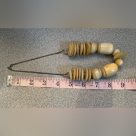 Vintage Large Beige Cream Toned Beads On 925 Silver Chain - Picture 6 of 10